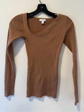Reiss Brown Knit Long Sleeve Top Size X-Small #Lux-R